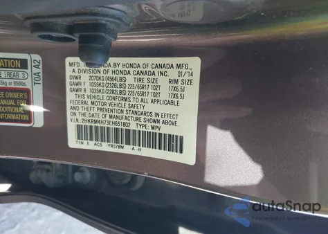 2014 Honda Cr-V Ex-L z USA, uszkodzony, nr VIN 2HKRM4H73EH651802